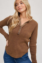 Load image into Gallery viewer, MINERAL WASHED THERMAL KNIT HENLEY TOP