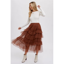 Load image into Gallery viewer, TIERED RUFFLED TULLE MIDI SKIRT