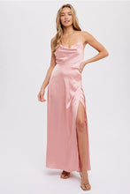 Load image into Gallery viewer, DRAPE NECK SILKY MAXI DRESS
