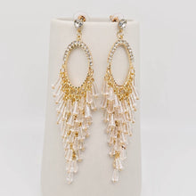 Load image into Gallery viewer, White Crystal Tassel and Rhinestone Stud Earrings