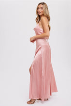 Load image into Gallery viewer, DRAPE NECK SILKY MAXI DRESS