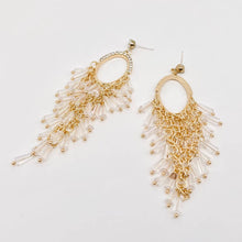 Load image into Gallery viewer, White Crystal Tassel and Rhinestone Stud Earrings