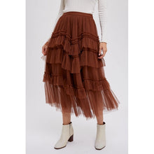 Load image into Gallery viewer, TIERED RUFFLED TULLE MIDI SKIRT