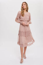 Load image into Gallery viewer, LACE TRIM MESH MIDI DRESS