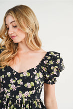Load image into Gallery viewer, FLORAL PRINT PUFF SLEEVED RUFFLE BABYDOLL DRESS