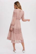 Load image into Gallery viewer, LACE TRIM MESH MIDI DRESS