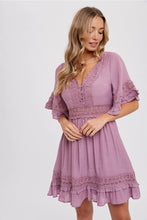 Load image into Gallery viewer, V-NECK LACE TRIM DRESS