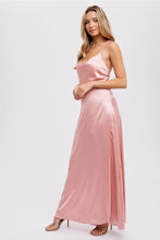 Load image into Gallery viewer, DRAPE NECK SILKY MAXI DRESS