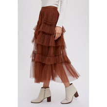 Load image into Gallery viewer, TIERED RUFFLED TULLE MIDI SKIRT