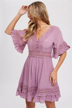 Load image into Gallery viewer, V-NECK LACE TRIM DRESS