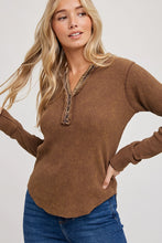 Load image into Gallery viewer, MINERAL WASHED THERMAL KNIT HENLEY TOP