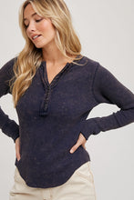 Load image into Gallery viewer, MINERAL WASHED THERMAL KNIT HENLEY TOP