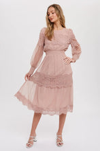 Load image into Gallery viewer, LACE TRIM MESH MIDI DRESS