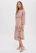 Load image into Gallery viewer, LACE TRIM MESH MIDI DRESS