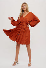 Load image into Gallery viewer, SATIN OPEN-BACK DOLMAN SLEEVED DRESS
