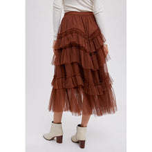 Load image into Gallery viewer, TIERED RUFFLED TULLE MIDI SKIRT