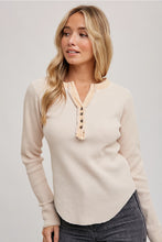 Load image into Gallery viewer, MINERAL WASHED THERMAL KNIT HENLEY TOP