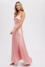 Load image into Gallery viewer, DRAPE NECK SILKY MAXI DRESS