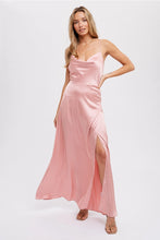 Load image into Gallery viewer, DRAPE NECK SILKY MAXI DRESS