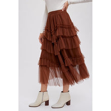Load image into Gallery viewer, TIERED RUFFLED TULLE MIDI SKIRT