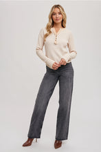 Load image into Gallery viewer, MINERAL WASHED THERMAL KNIT HENLEY TOP