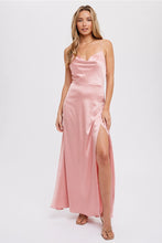 Load image into Gallery viewer, DRAPE NECK SILKY MAXI DRESS