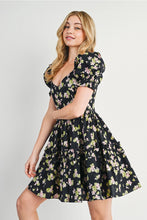 Load image into Gallery viewer, FLORAL PRINT PUFF SLEEVED RUFFLE BABYDOLL DRESS