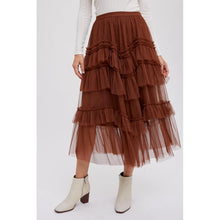 Load image into Gallery viewer, TIERED RUFFLED TULLE MIDI SKIRT