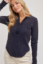 Load image into Gallery viewer, MINERAL WASHED THERMAL KNIT HENLEY TOP