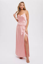 Load image into Gallery viewer, DRAPE NECK SILKY MAXI DRESS