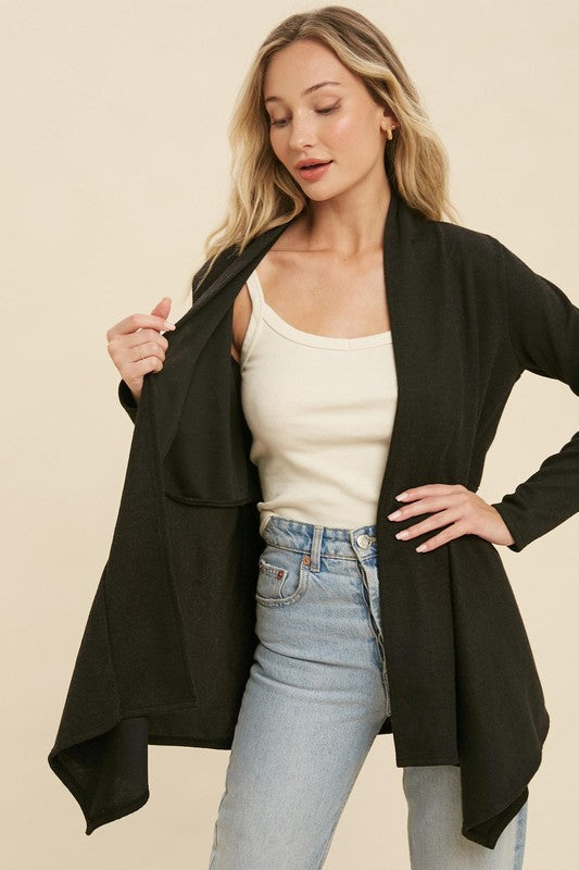 DRAPED FRONT RELAX FIT SOLID CARDIGAN