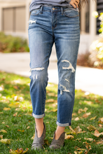 Load image into Gallery viewer, Thermal Patch Mid Rise Destroyed Boyfriend