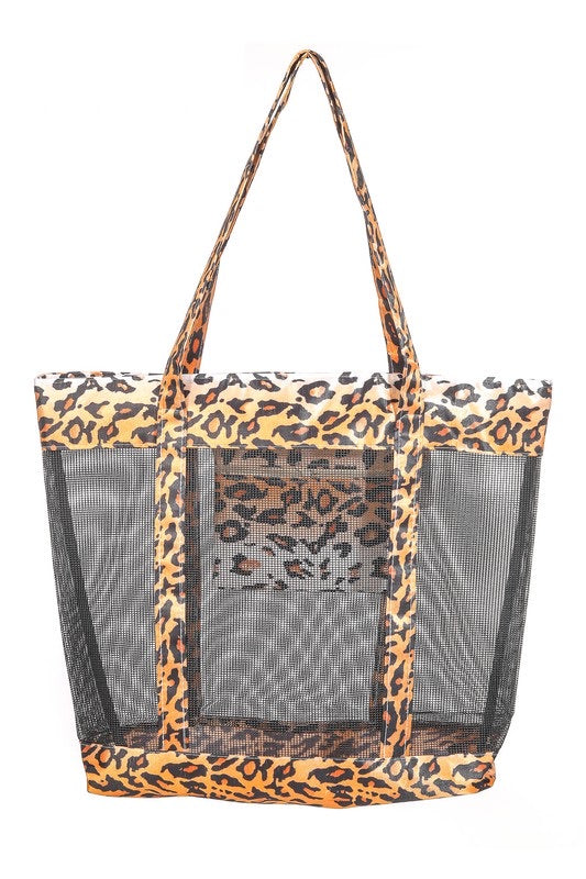 Leopard Print Mesh Tote Bag