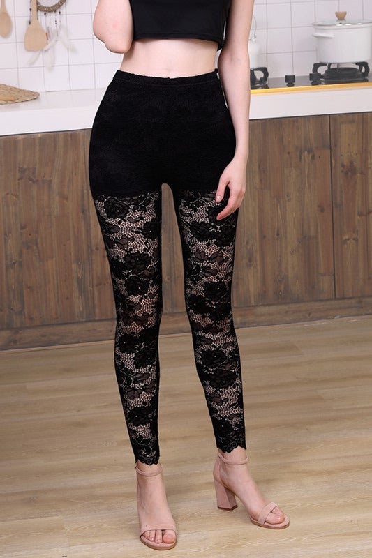 Floral Lace Leggings With Shorts Lining