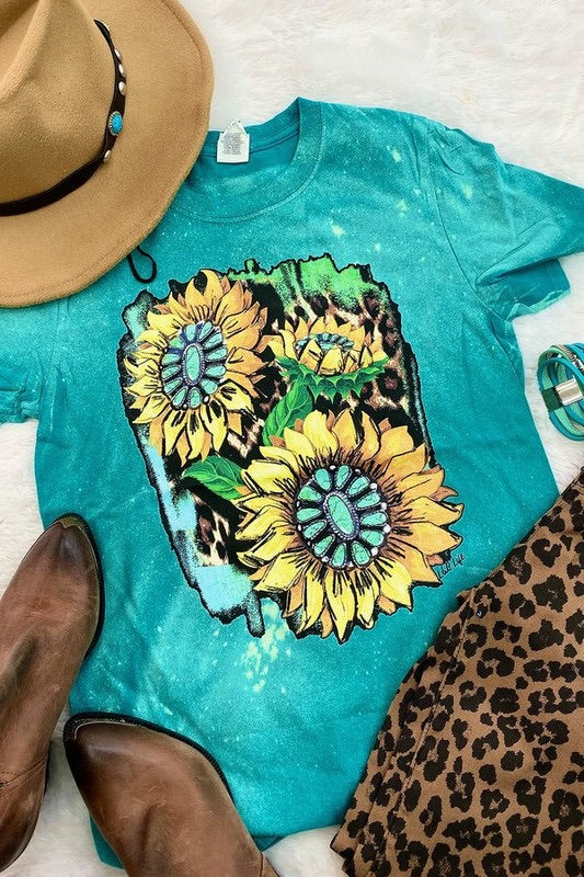 BLEACHED TURQUOISE SUNFLOWERS TEE