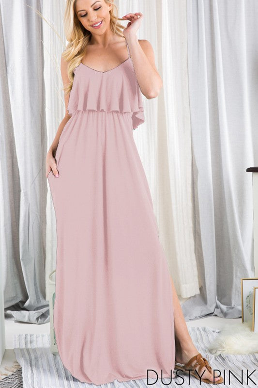 Solid Maxi Dress with Ruffle