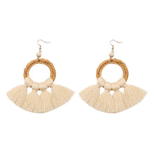 Load image into Gallery viewer, Fringed Rattan Earrings- Nude
