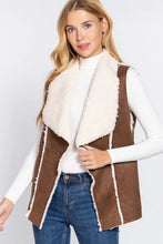 Load image into Gallery viewer, Faux Suede Sherpa Shawl Collar Vest
