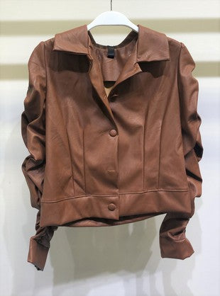 FAUX LEATHER PU RUCHED JACKET