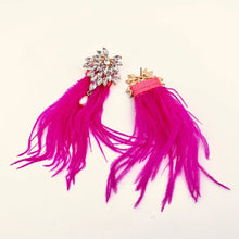 Load image into Gallery viewer, Fuchsia Feather Rhinestone Stud Earrings
