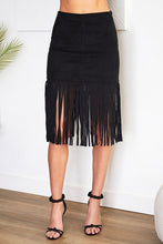 Load image into Gallery viewer, FAUX SUEDE MID LENGTH FRINGED SKIRT
