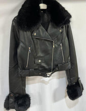 Load image into Gallery viewer, FUR COLLAR MOTO JACKET WITH BELT
