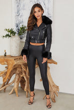 Load image into Gallery viewer, FUR COLLAR MOTO JACKET WITH BELT
