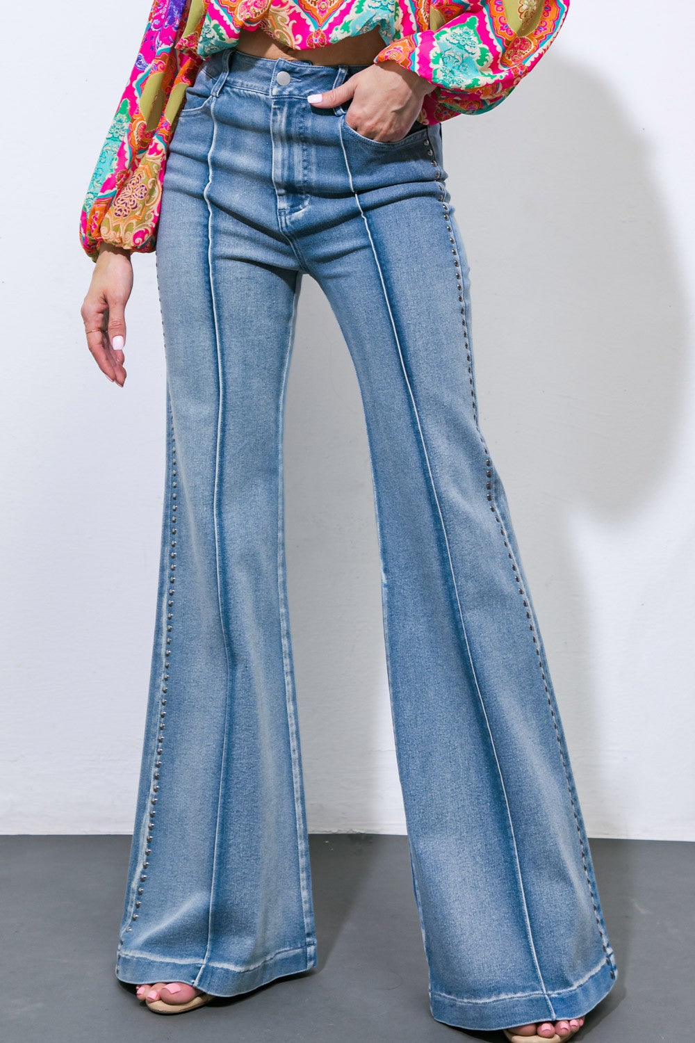 Flying Tomato Studded Flare Jeans