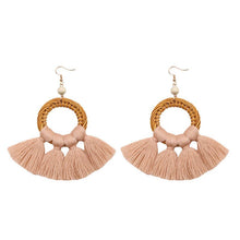 Load image into Gallery viewer, Fringed Rattan Earrings- Nude
