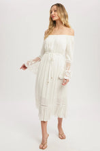 Load image into Gallery viewer, LACE TRIM BELL SLEEVES MIDI DRESS
