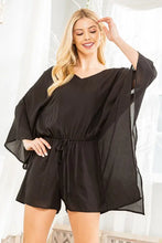 Load image into Gallery viewer, V-Neck Assymetric Sleeve with Tie At Waist Romper
