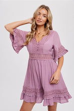 Load image into Gallery viewer, V-NECK LACE TRIM DRESS
