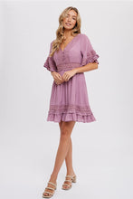 Load image into Gallery viewer, V-NECK LACE TRIM DRESS
