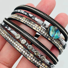 Load image into Gallery viewer, Abalone Shell Rhinestone Leather Magnetic Buckle Bracelet
